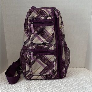 thirty one plum plaid sling backpack